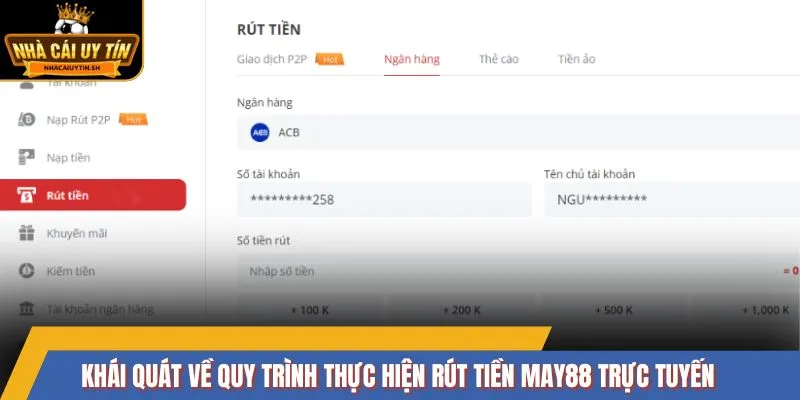 Khái quát về quy trình thực hiện rút tiền MAY88 trực tuyến